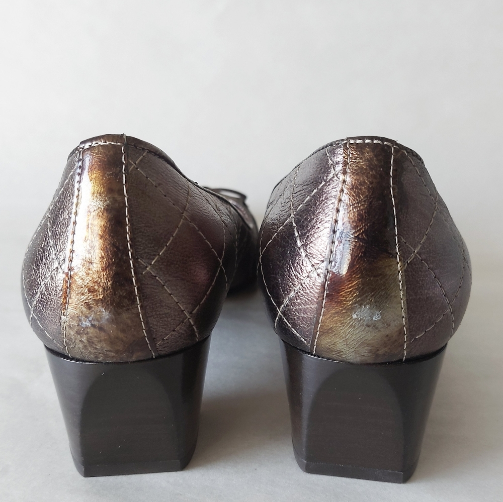 Roberto Capucci Shoes Women Size 8 Bronze Gold Low Heel Bow Tie Comfort Slip-on - Picture 10 of 13